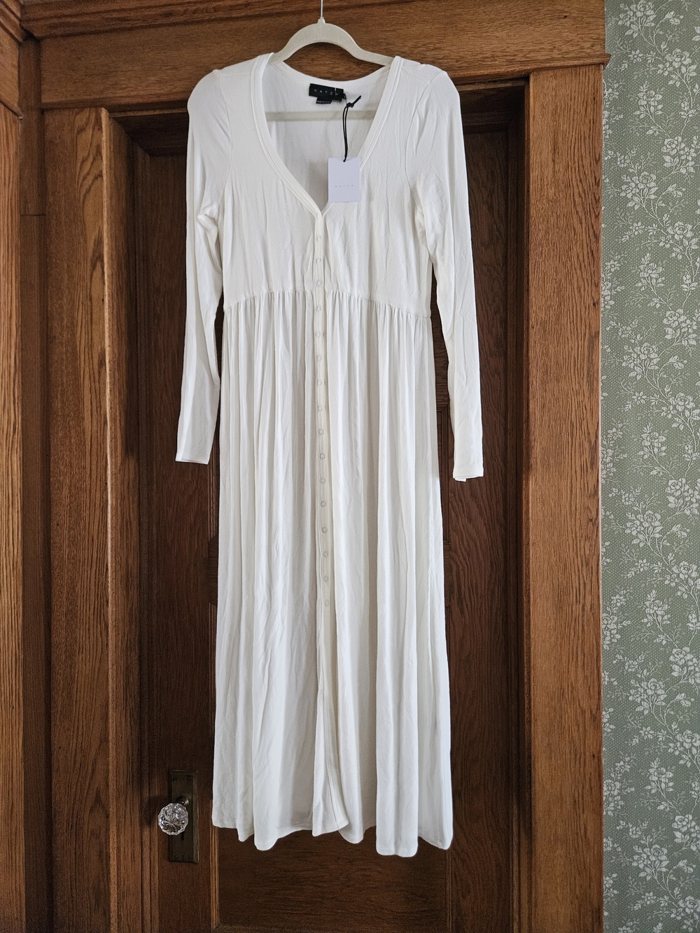 Hatch Cream Long-Sleeve Button-Front Maxi Dress